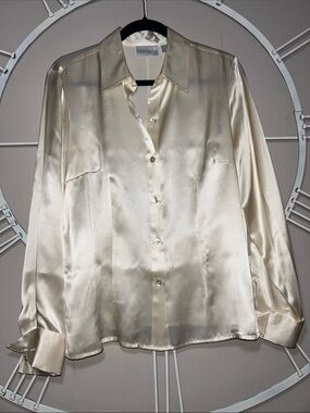 Worthington 100% Silk Vintage Button-Up Shirt in Ivory
